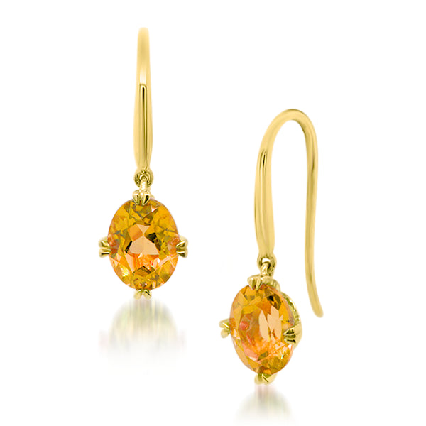 9ct/Y Oval Natural Citrine Drop Earrings