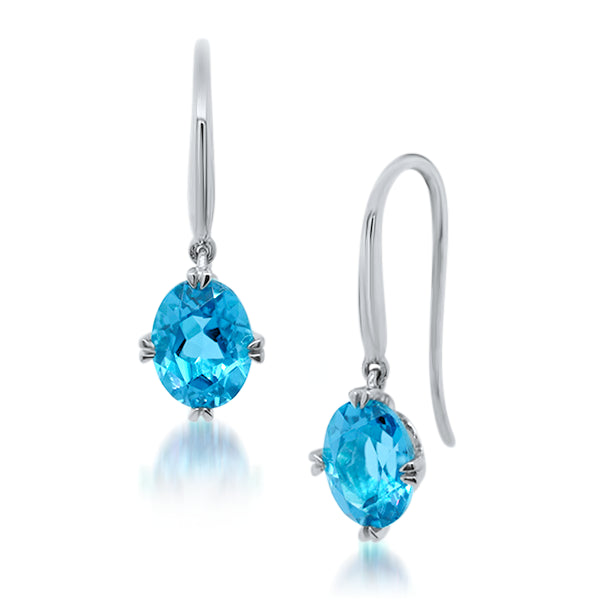 9ct/W Oval Natural Blue Topaz Drop Earrings