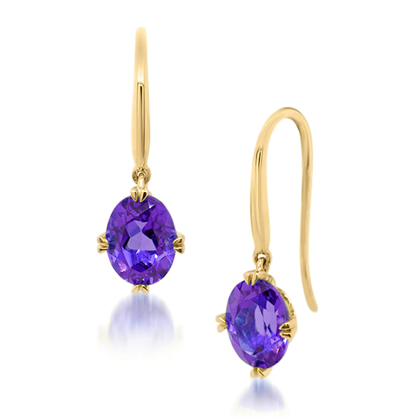9ct/Y Oval Natural Amethyst Drop Earrings