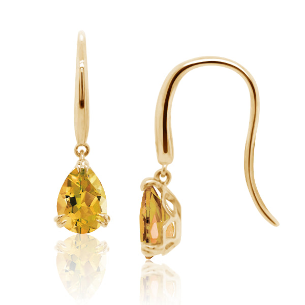 9ct/Y Pear-Shape Natural Citrine Drop Earrings