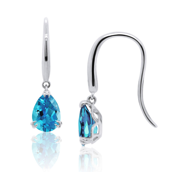 9ct/W Pear-Shape Natural Blue Topaz Drop Earrings