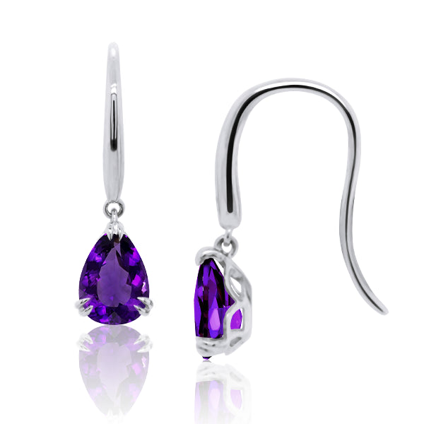 9ct/W Pear-Shape Natural Amethyst Drop Earrings