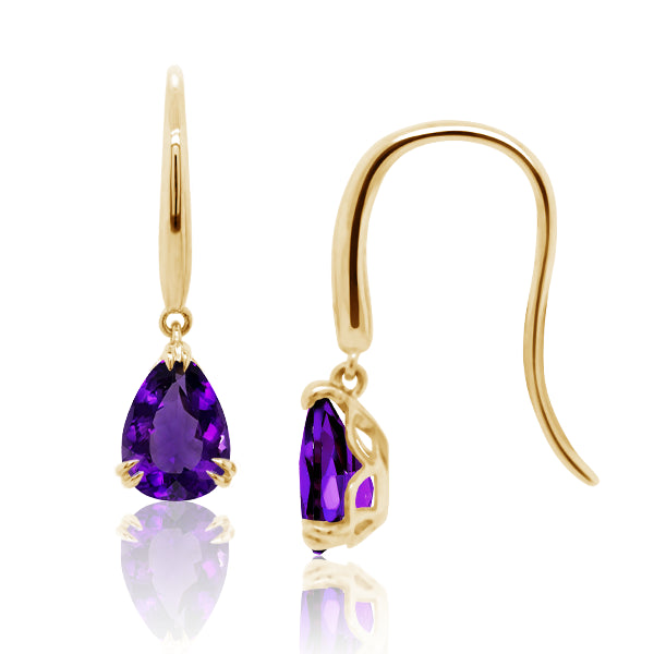 9ct/Y Pear-Shape Natural Amethyst Drop Earrings
