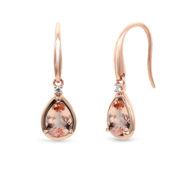Natural Morganite & Diamond Cuchara Earrings in 9ct Rose Gold