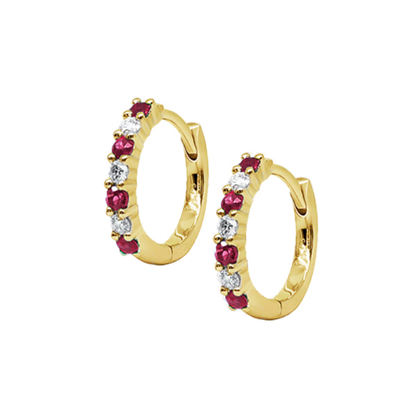 9ct Natural Ruby & Diamond Hoop Earrings