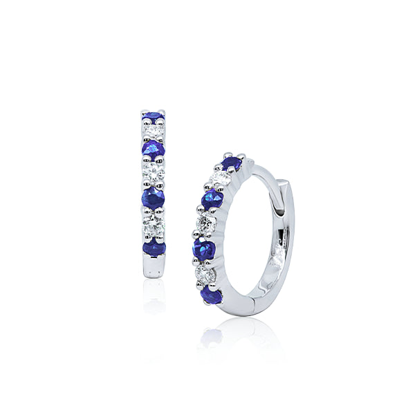 9ct Natural Ceylon-Blue Sapphire & Diamond Hoops