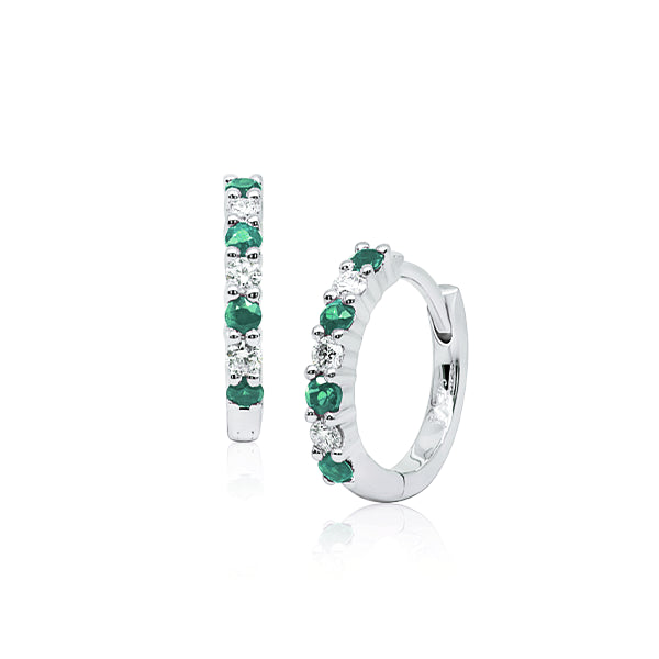 9ct Natural Emerald & Diamond Hoop Earrings