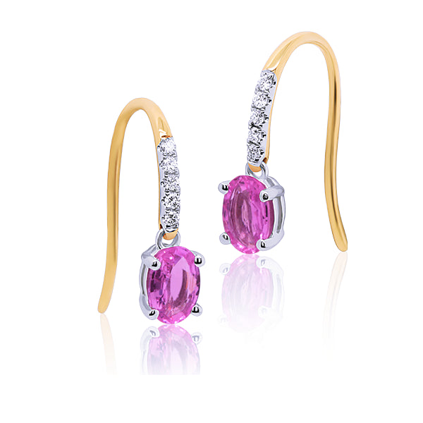 9ct Natural Pink Sapphire & Diamond Drop Earrings