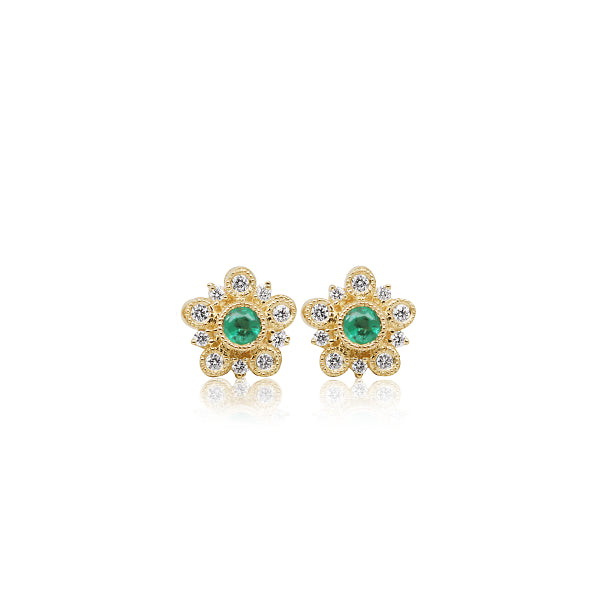 9ct Natural Emerald & Diamond Art Deco Stud Earrings