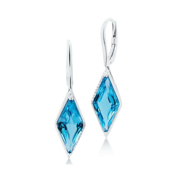 Kite-Shape Blue Topaz & Diamond Earrings
