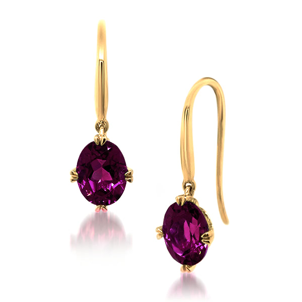 9ct/R Oval Natural Rhodolite Garnet Drop Earrings