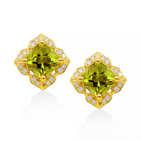 Natural Peridot & Diamond Earrings in 9ct Gold