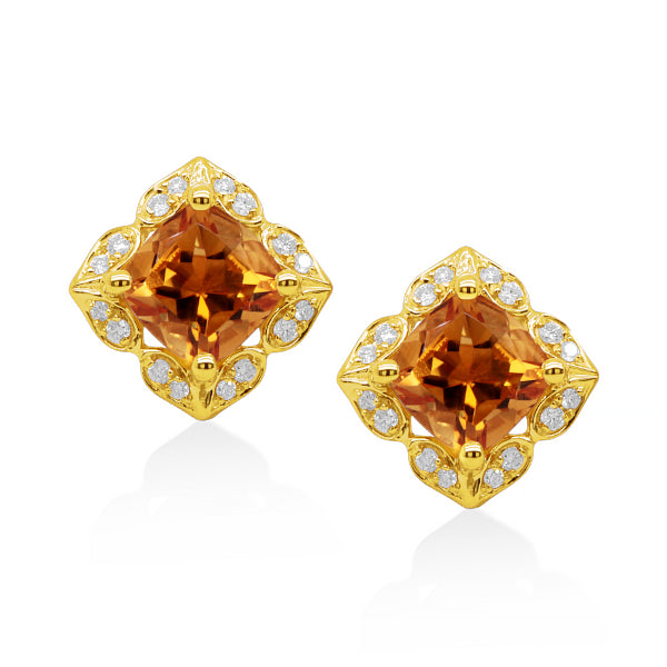 Natural Citrine & Diamond Earrings in 9ct Gold