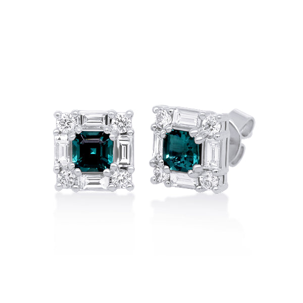 Teal-Blue Tourmaline and Diamond Earrings in 14ct Gold