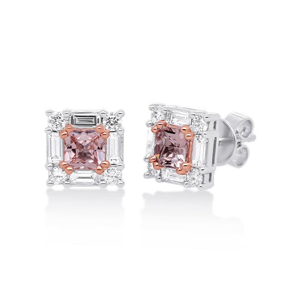 Peach Sapphire and Diamond Earrings in 14ct Gold