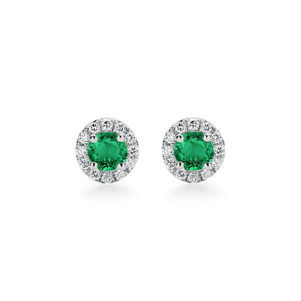 14ct Natural Emerald and Diamond Halo Stud Earrings
