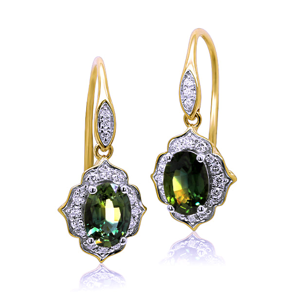 9ct Vintage-Inspired Australian Sapphire & Diamond Earrings