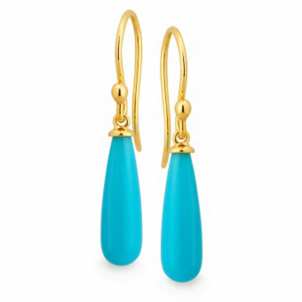 Natural Turquoise Briolette Drop Earrings in 9ct Gold