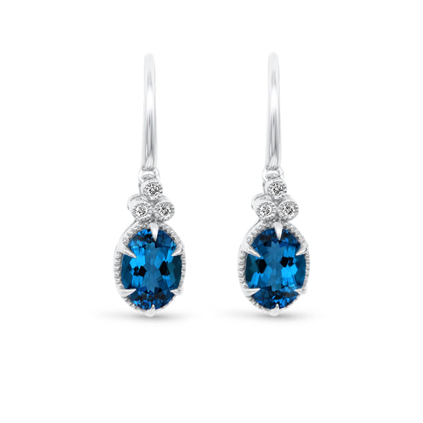 9ct London Blue Topaz Deco Earrings in 9ct White Gold