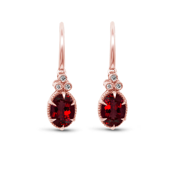 9ct Garnet Deco Earrings in 9ct Rose Gold