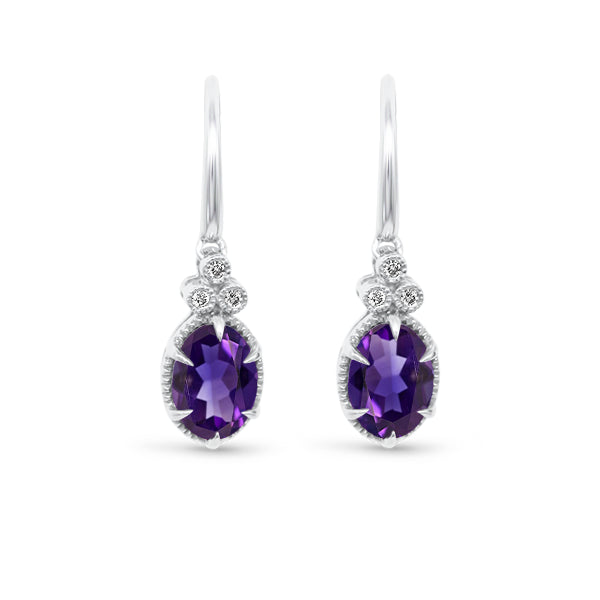9ct Amethyst Deco Earrings in 9ct White Gold