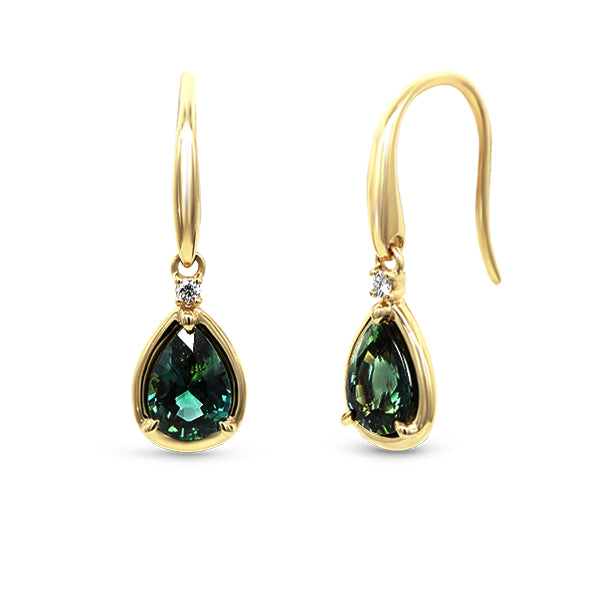 Natural Australian Sapphire & Diamond Cuchara Earrings in 9ct Gold