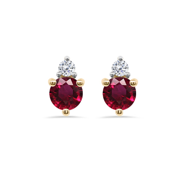 Natural Ruby and Diamond Duo Earrings in 9ct Gold