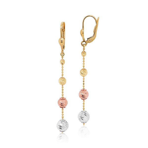 9ct Tri-Colour Faceted Ball Drop Earrings