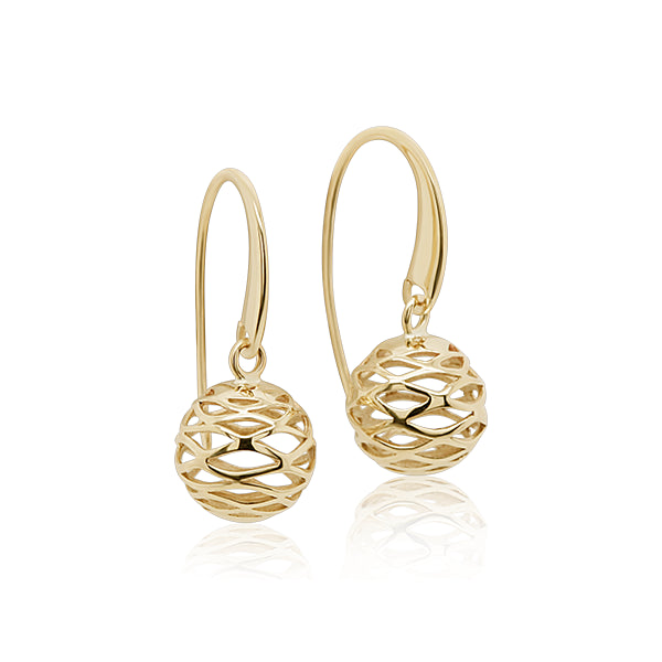 Hand-Polished 10mm Open Sphere Drop Earrings in 9ct Gold