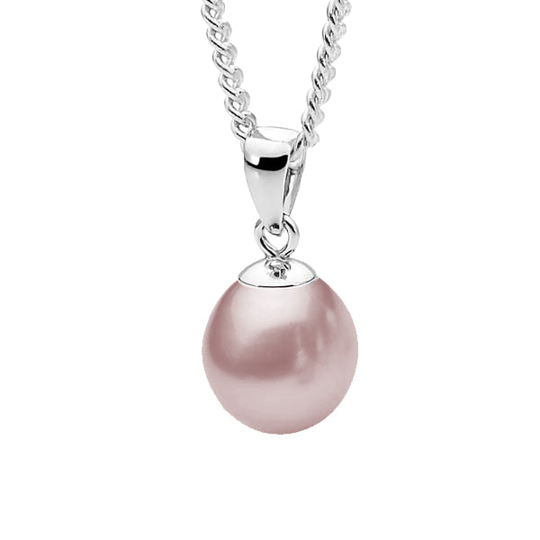 IKECHO Pink Freshwater Pearl 7.5-8mm Drop Pendant in 9ct White Gold