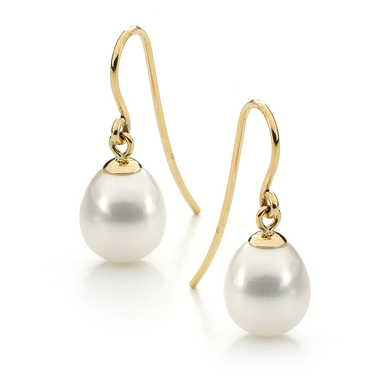 IKECHO 9ct-Y White Freshwater Pearl Drop Earrings