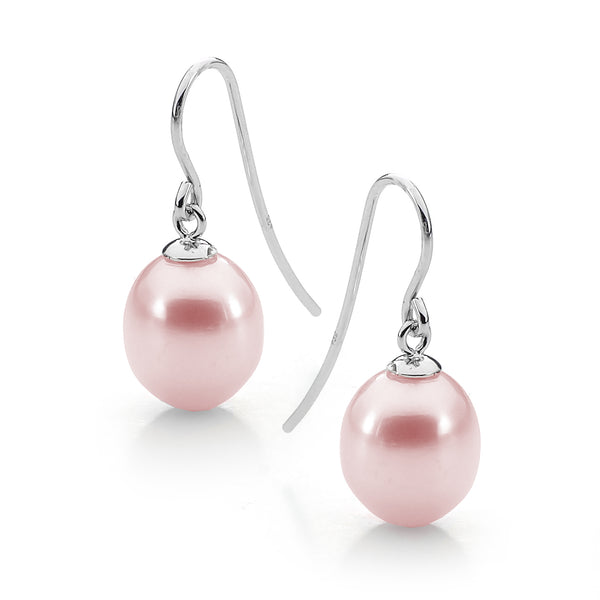 IKECHO Silver Pink Pearl Drop Earrings