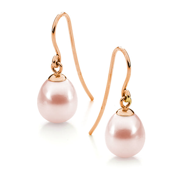IKECHO 9ct-R Pink 7.5-8mm Pearl Drop Earrings