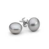 IKECHO Silver Grey Button Freshwater Pearl Studs