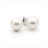 IKECHO White Freshwater Pearl The Cosmic Moon Studs in 9ct White Gold