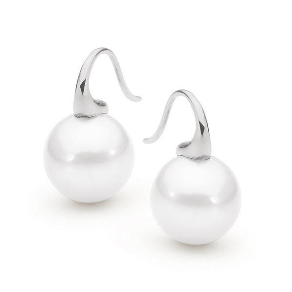 IKECHO Silver White 12mm Round Edison Pearl Short Drop Earrings