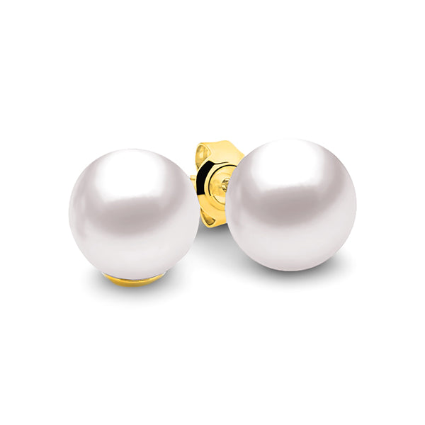 IKECHO White Freshwater Pearl The Cosmic Moon Studs in 9ct Yellow Gold