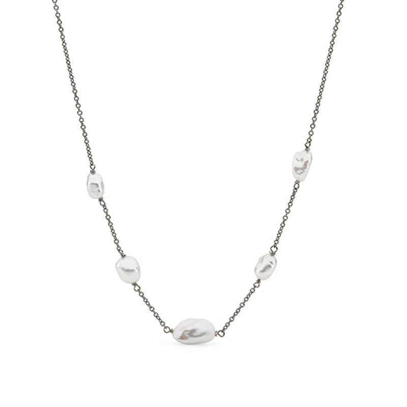 IKECHO Silver White Keshi Freshwater Pearl Necklace