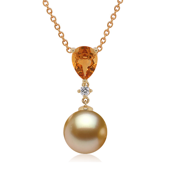 9ct Golden Pearl, Citrine & Diamond Pendant
