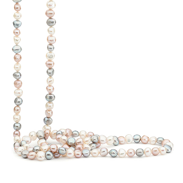 IKECHO White, Pink & Grey Freshwater Keshi Pearl Necklace with Clasp