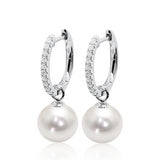 9ct South Sea Pearl & Diamond Hoop Earrings