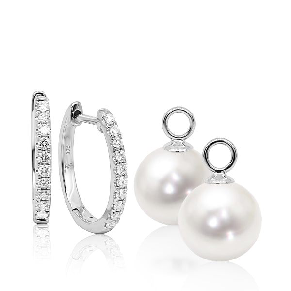 9ct South Sea Pearl & Diamond Hoop Earrings