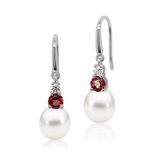 South Sea Pearl & Natural Garnet Earrings