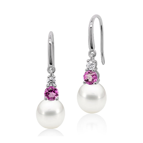South Sea Pearl & Natural Pink Tourmaline Earrings