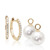 9ct/Y South Sea Pearl & Diamond Hoop Earrings