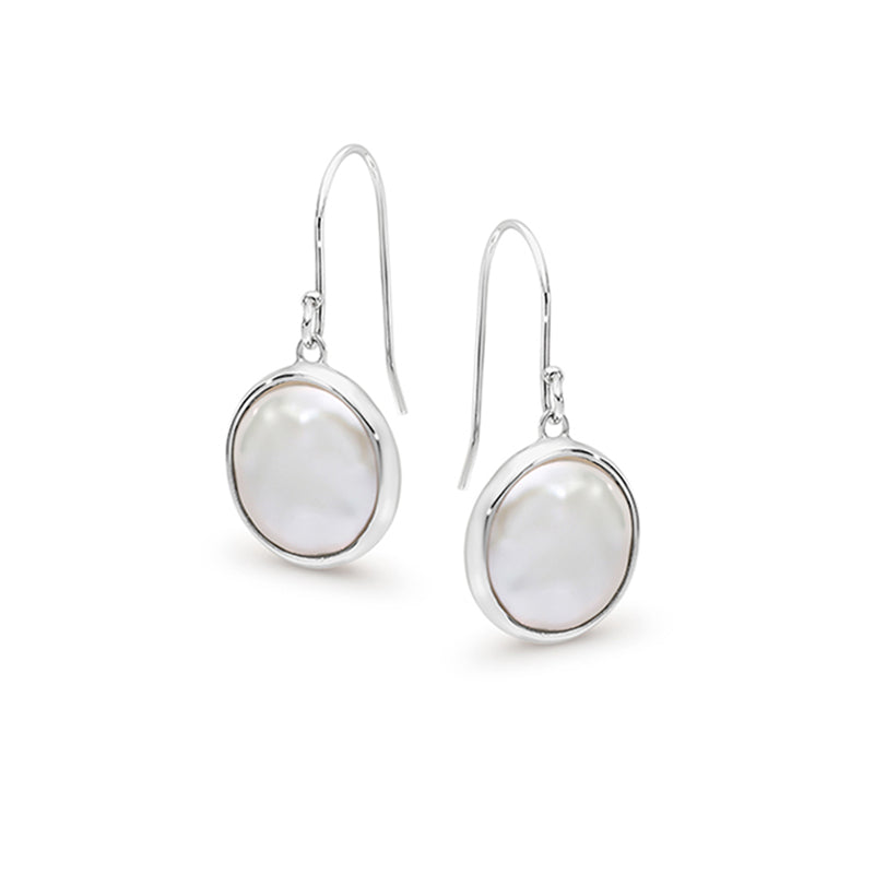IKECHO White Coin-Shaped Freshwater Pearl Earrings