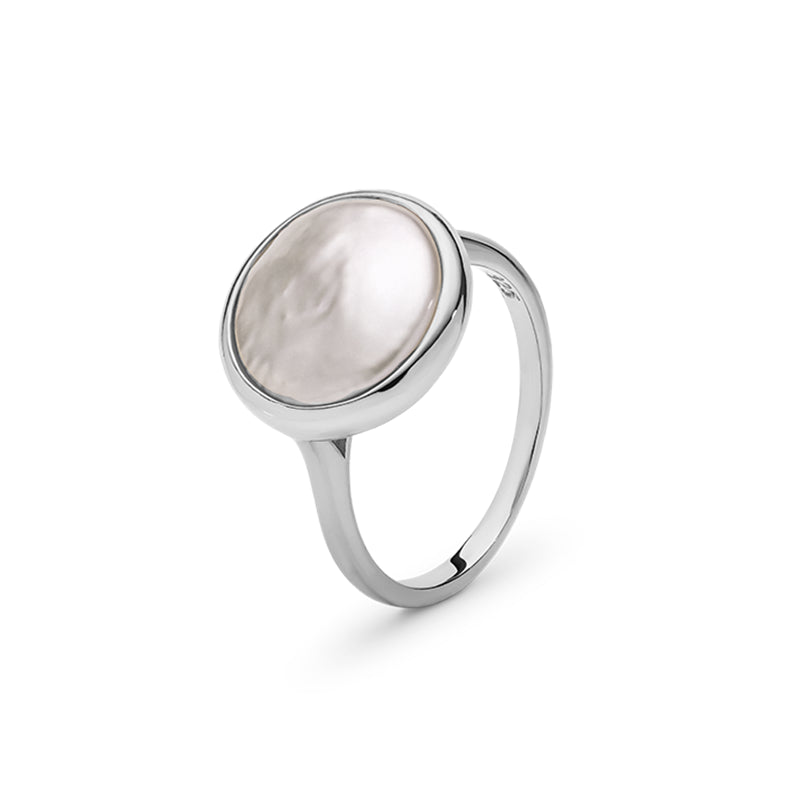 IKECHO White Coin-Shaped Freshwater Pearl Ring