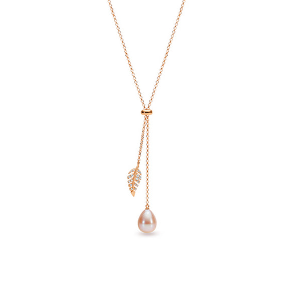 IKECHO Pink Freshwater Pearl Leaf Lariat Necklace