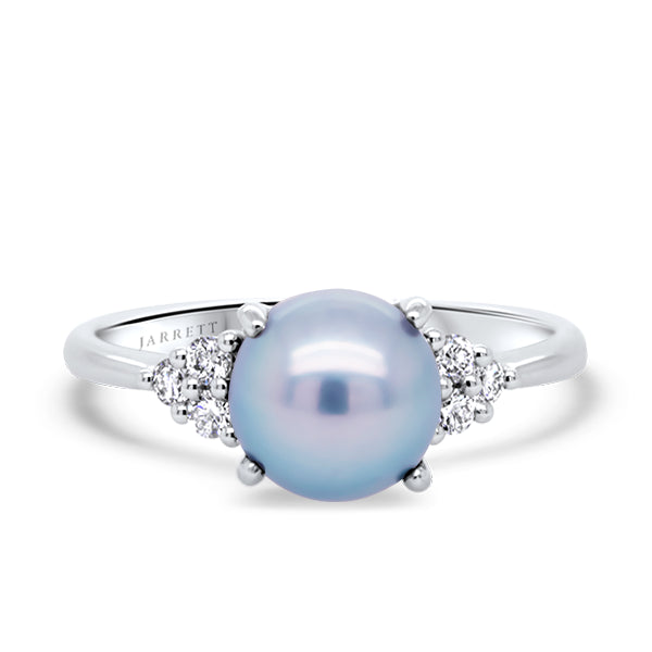 Blue Akoya Pearl & Diamond Ring in White Gold