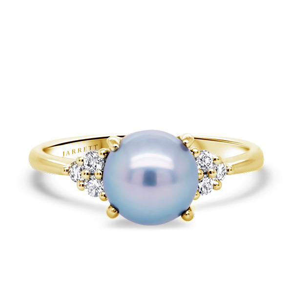 Blue Akoya Pearl & Diamond Ring in Yellow Gold